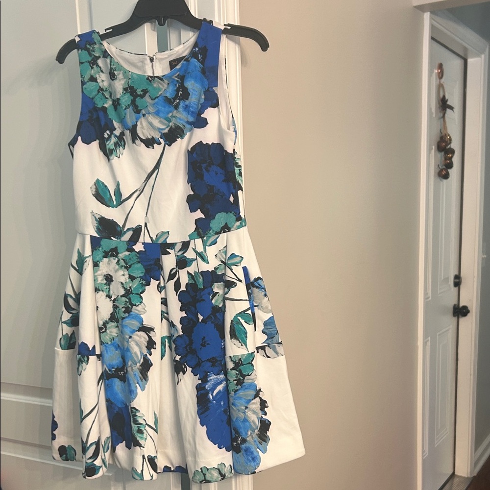 Floral Blue and White Sleeveless Dress